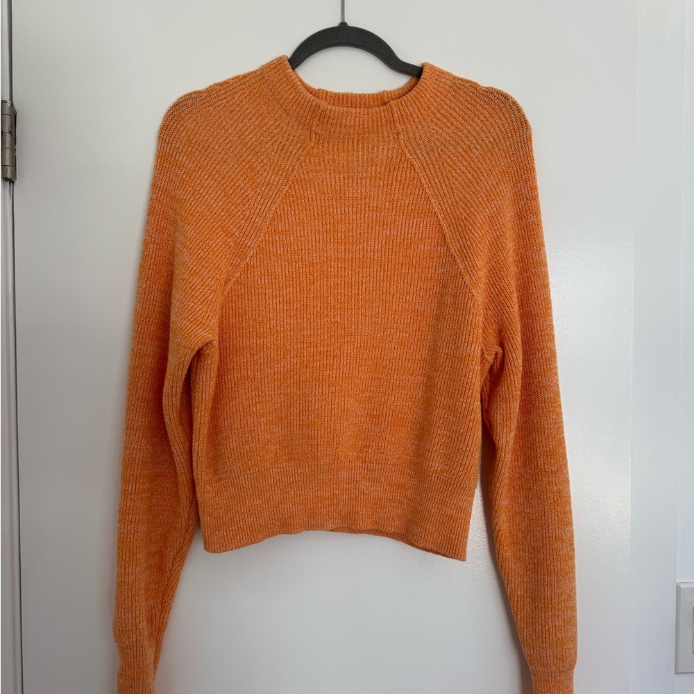 Free People Orange Crew Neck Sweater with Ribbed Trim